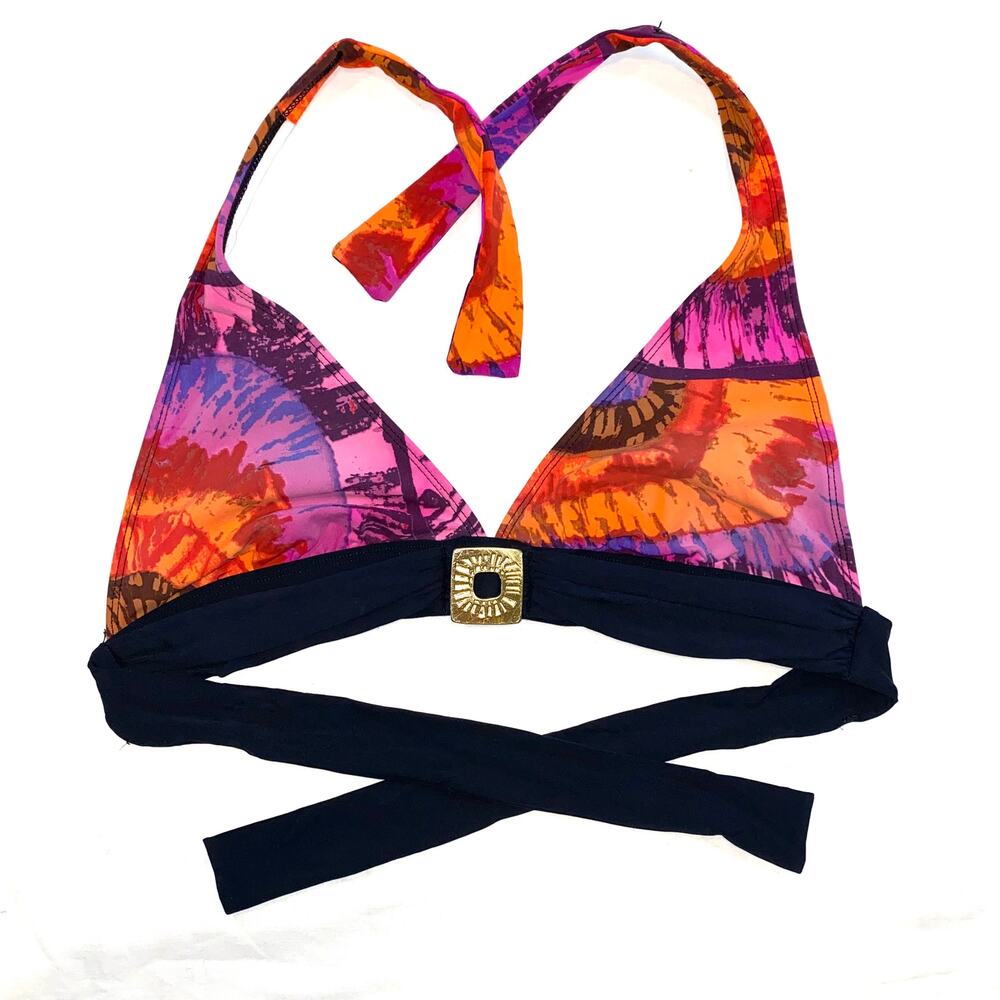 Bleu Rod Beattie M Pink, Orange Abstract Print‎ Halter Style Bikini Top